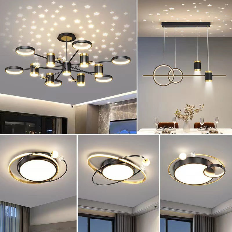 Light Luxury Chandelier Nordic Star Lamp Combination showcasing various modern light designs in a stylish interior.