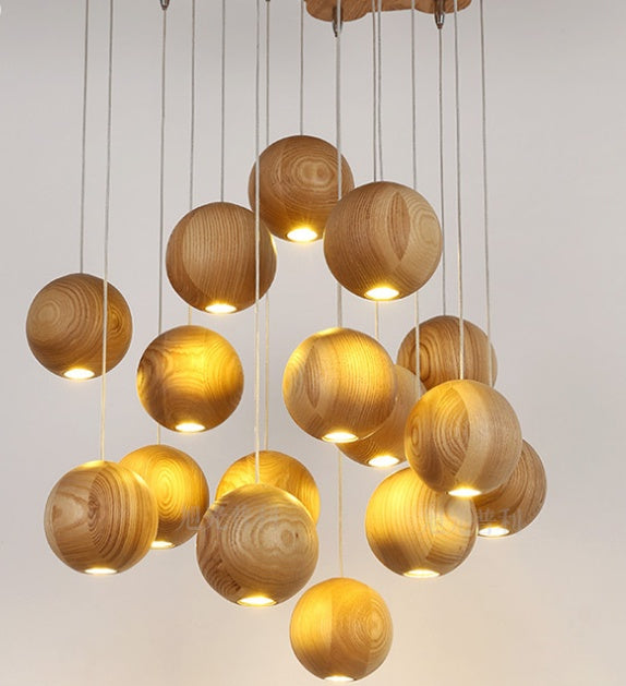 Nordic wood solid wood ball chandelier creative
