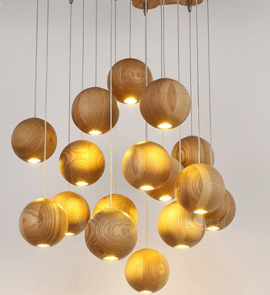 Nordic wood solid wood ball chandelier creative