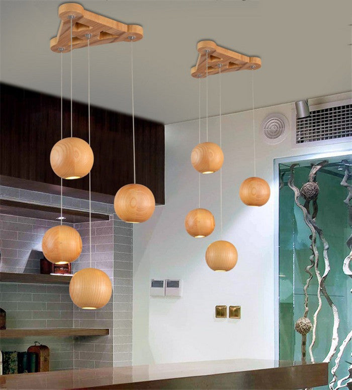 Nordic wood solid wood ball chandelier creative