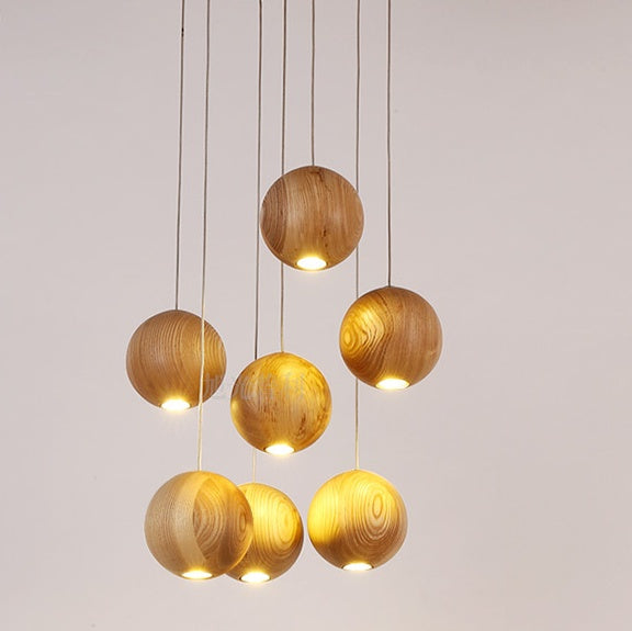 Nordic wood solid wood ball chandelier creative