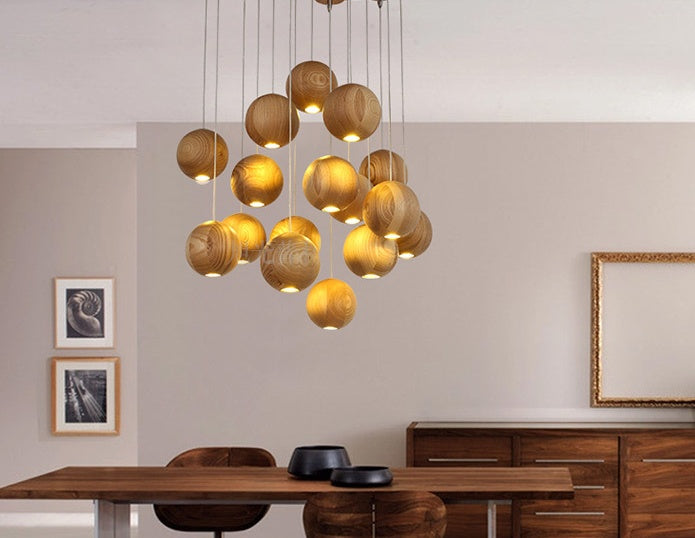 Nordic wood solid wood ball chandelier creative