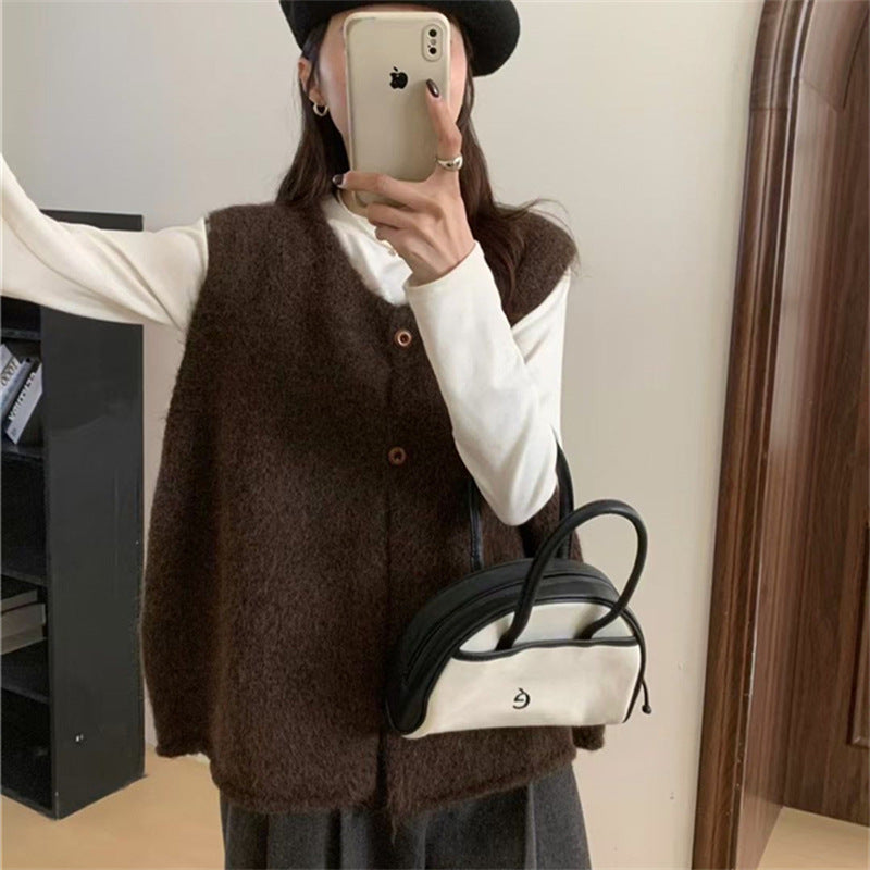 Korean-style Minimalist Versatile Loose-fit Layered Knit Vest