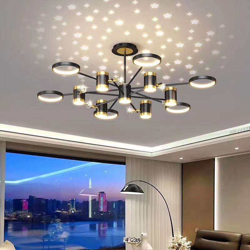 Light Luxury Chandelier Nordic Star Lamp Combination in modern living room setting with star-shaped light patterns.